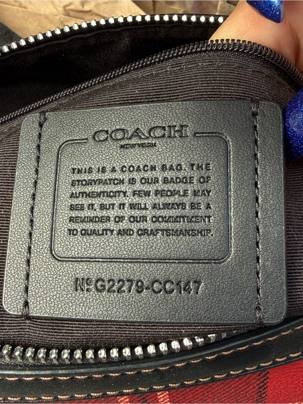 Coach Medium Rowan Satchel in a tartan plaid print featuring black leather trim. - Picture 4 of 12